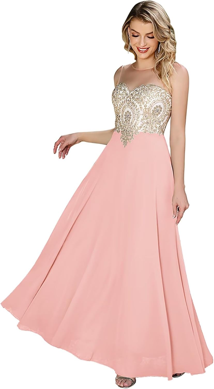 Womens Formal Dress Sleeveless Elegant Round Neck High Waist Flowy Wedding Guest Dresses 620