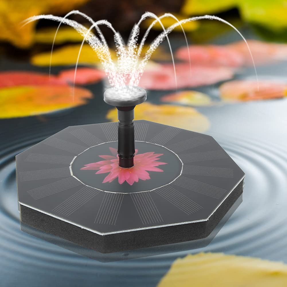 Octagonal Solar Powered Floating Fountain Pump, Garden Water Feature Accessory, Easy to Install, Energy Saving, for Bird Bath, Fish, Small
