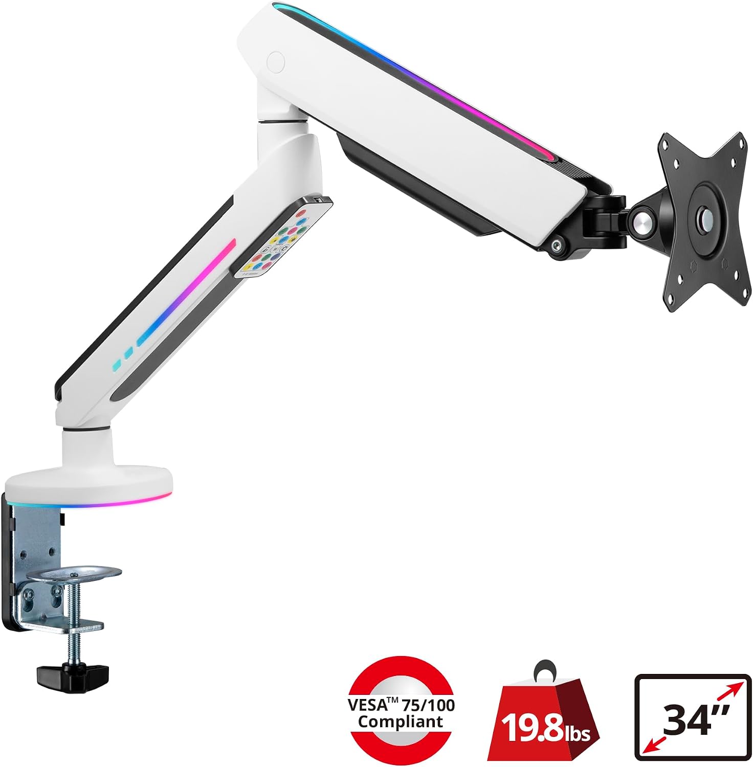 SIIG Single Monitor Desk Mount with Built-in Ambient Relaxing RGB Lights, for 17” to 34” Flat or Curved Screen, Articulating Monitor Stand (CE-MT3J11-S1)