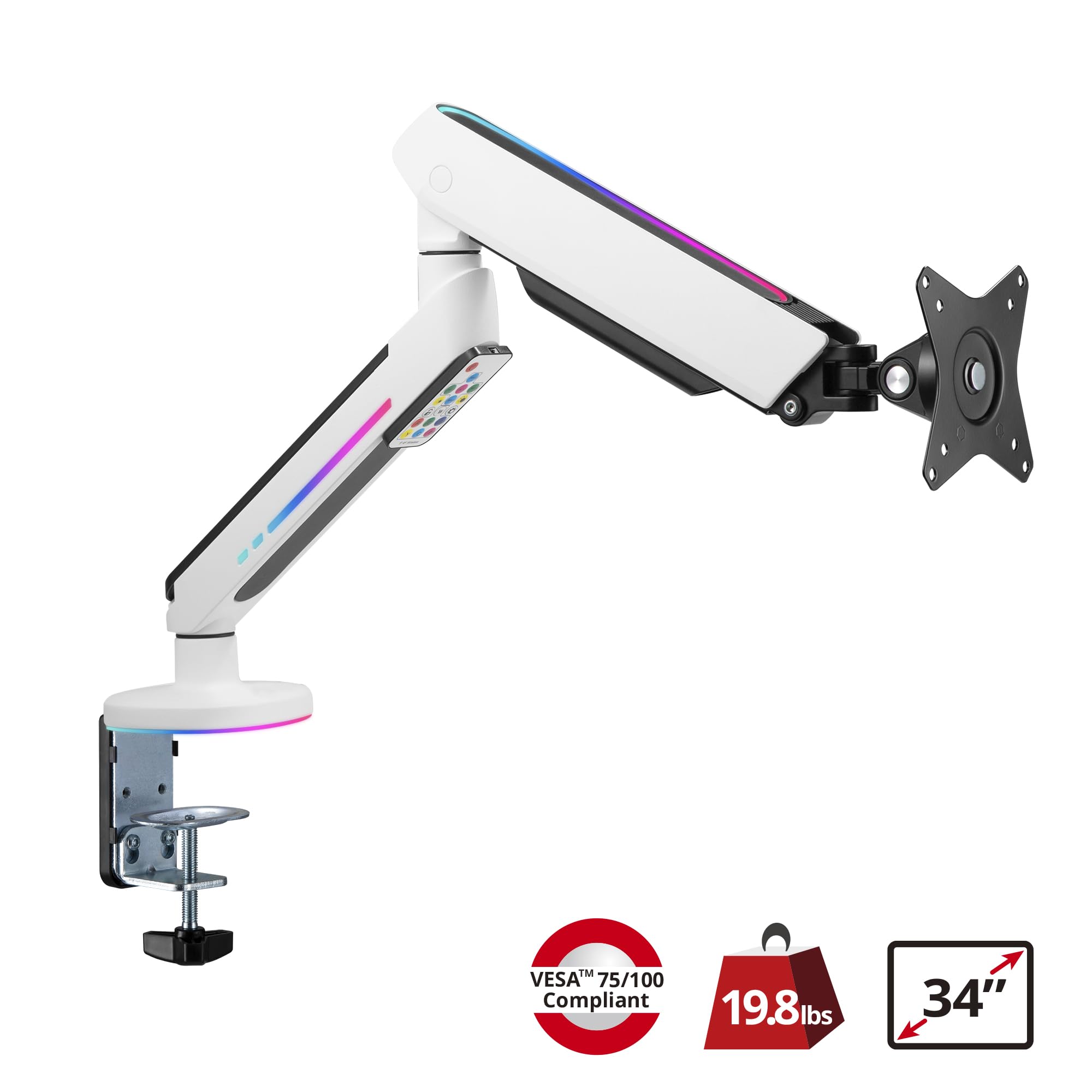 SIIG Soporte de escritorio para monitor único con luces RGB relajantes ambientales integradas, para pantalla plana o curvada de 17 a 34 pulgadas, soporte articulado para monitor (CE-MT3J11-S1)
