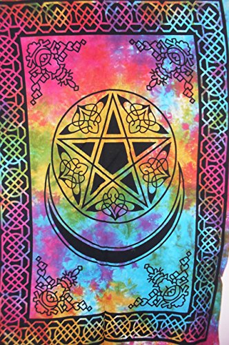 Traditional Jaipur Pentagram Celtic Art Tapestry, Indian Poster, Bohemian Wall Hanging, Hippie Dorm Room Decorations, Gypsy Wall Art