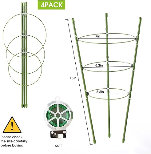 Miniatura 2 de Paquete de 4 jaulas de soporte para plantas de tomate para jardín, enrejado de 18 pulgadas para plantas trepadoras, estacas de jardín mejoradas con
