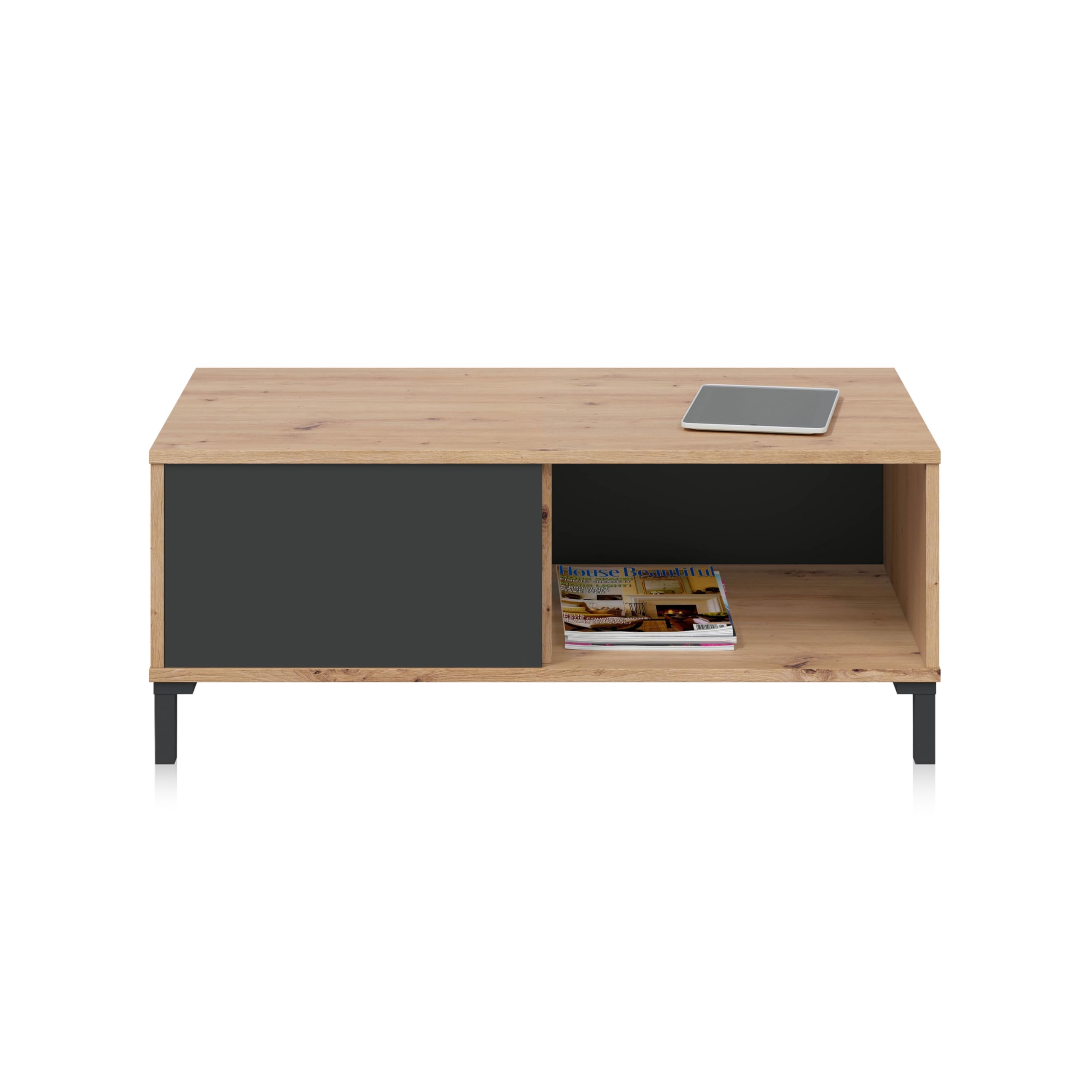 Habitdesign Mesa de Centro con 2 Huecos, Mesa Auxiliar, Modelo Brooklyn, Acabado en Roble Nodi y Gris Antracita, Medidas: 100 cm (Largo) x 50 cm (Ancho) x 40 cm (Alto), Pequeña, 0Z1641W