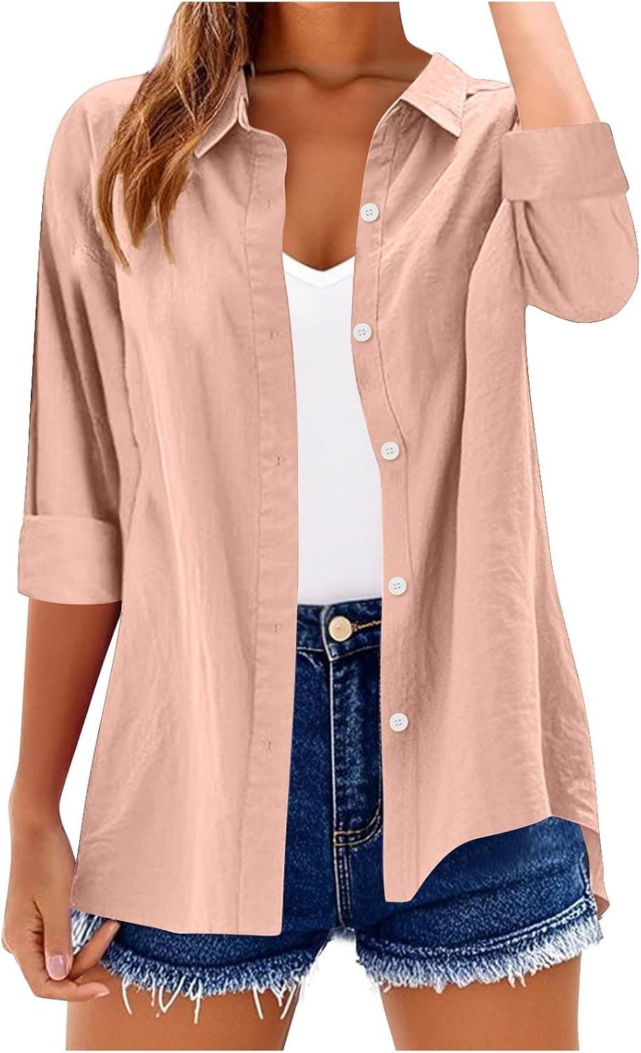 Summer Linen Work Tops for Women Trendy Button Down Plus Size V Neck Boho Clothes Spring Tops for Women
