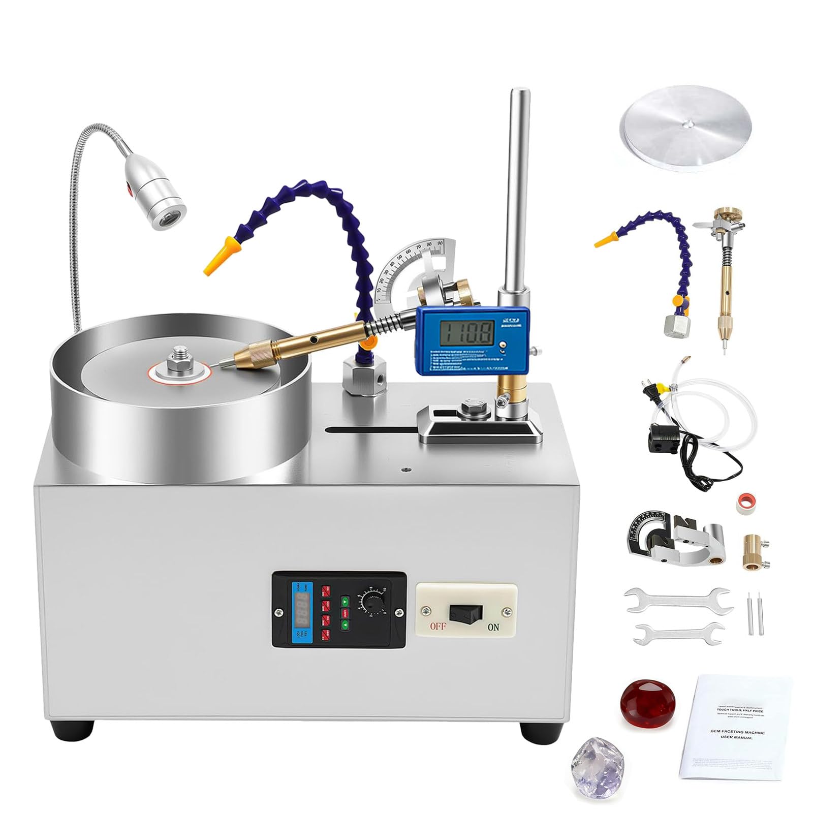 Profesjonalna Maszyna do Szlifowania Kamieni Szlachetnych i Polerowania Jadeitu, Moc 180W, 0-3000rpm, do Cięcia, Szlifowania i Polerowania Kryształów, Agatów, Turmalinów, Noży i Uszczelnień