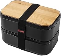 Vista 1 de Lonchera Bento Box para adultos, 2 recipientes apilables, 68 onzas, tapa de bambú natural, apta para microondas, apta para lavavajillas, sin BPA