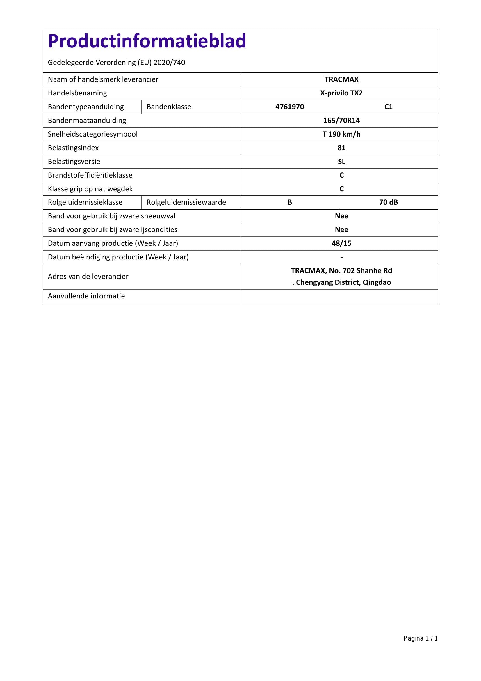 Pneumatici TRACMAX X PRIVILO TX-2 165/70 R14 81T Estivi