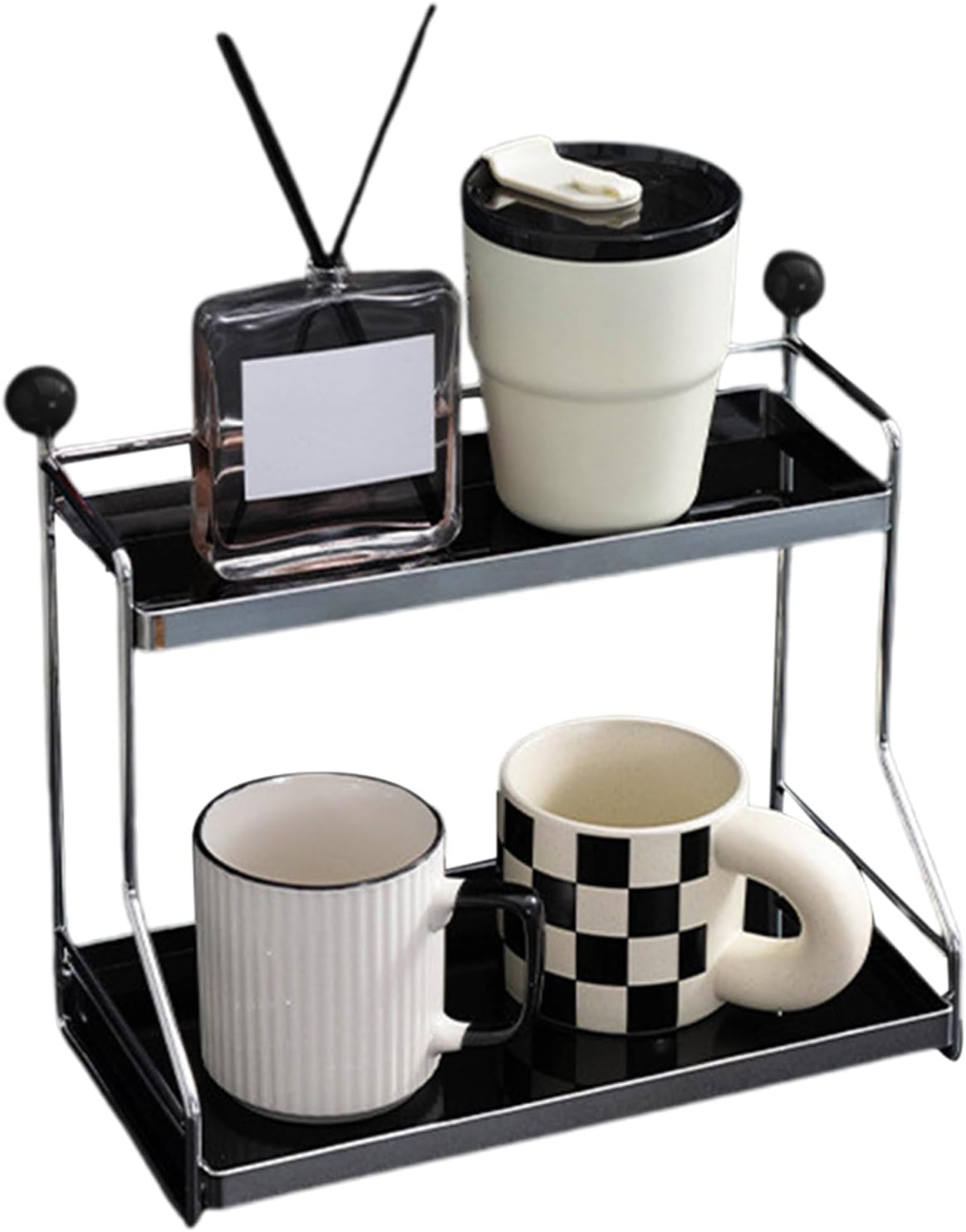 2 Tier Coffee Mug Holder Countertop Cup Rack Stand Kitchen Organizer Mug Tree Storage Shelf for Coffees Cups Mugs Coffee Station Kitchen Counter