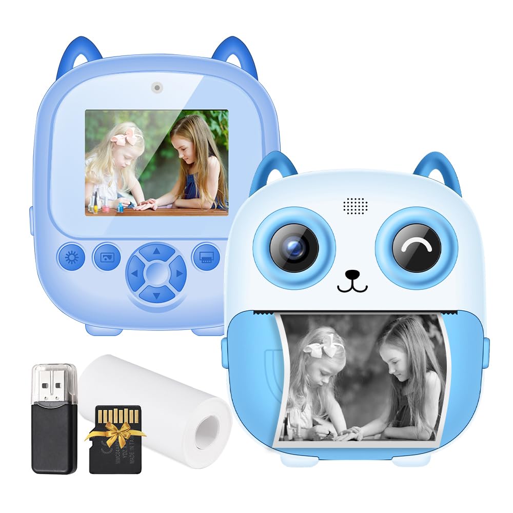Irovami 1080P Kids Instant Print Camera Digital Camera for Kids Digital Video Camera Dual Lens 2.4 Inch IPS Screen Built-in Battery with 32GB TF Card USB Card Reader Thermal Printing Paper Neck Strap