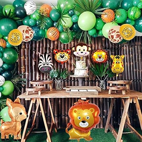 Green Balloon Arch Kit,Jungle Safari Balloon Arch,Jungle Theme Birthday Party Decoration Set with Green Latex Balloons Animal Print Balloons for Boy Girl Birthday Party Supplies Cover