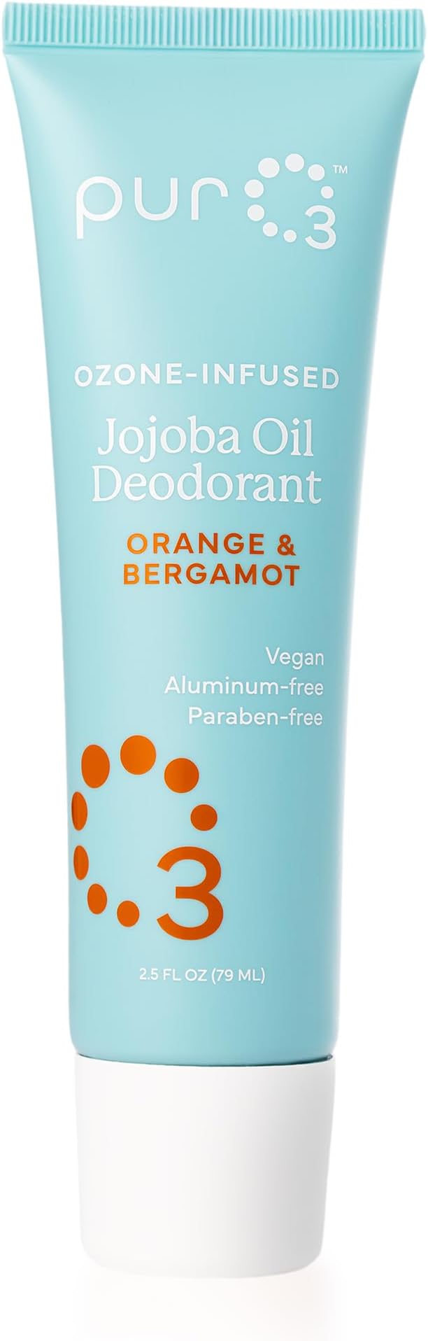 PurO3 Jojoba Oil Organic Deodorant - Ozonated Oil & Non-Staining - Made in the USA All Natural - Paraben & Aluminum Free Roll On, Orange & Bergamot Scent, 2.5 fl oz