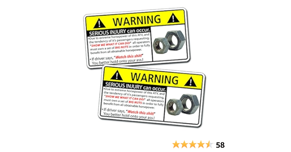 Amazon.com: Funny ATV Four Wheeler Nuts Warning Decal Sticker ...