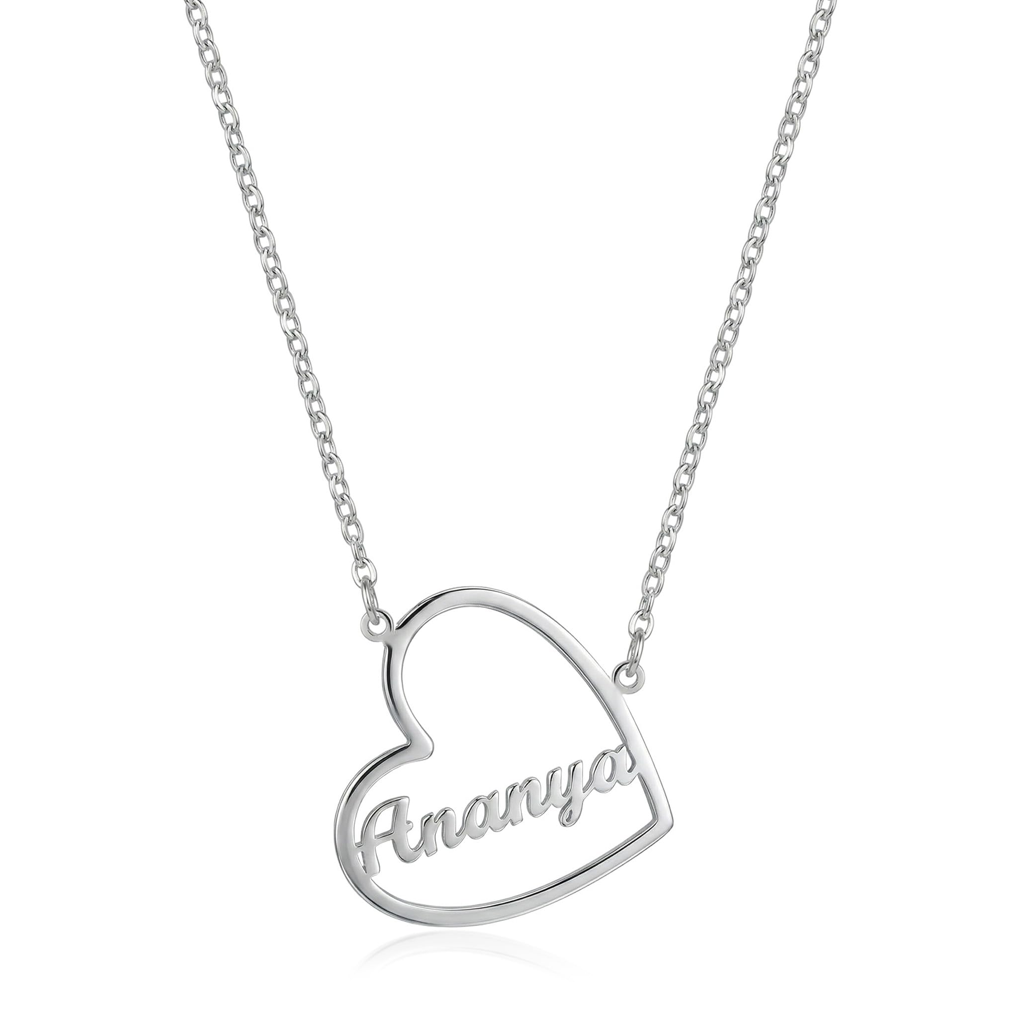 Mothers Day Gift for Mom Personalized White Sterling Silver Open Heart with Name White Pendant Necklace for Women-image-37