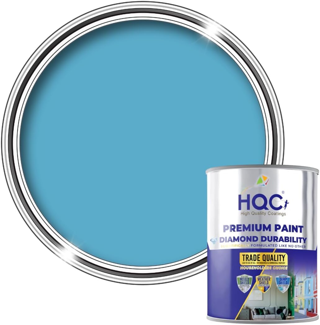 HQC Smooth Masonry Paint - Pale Blue - Weatherproof Exterior Wall Paint - 2.5L