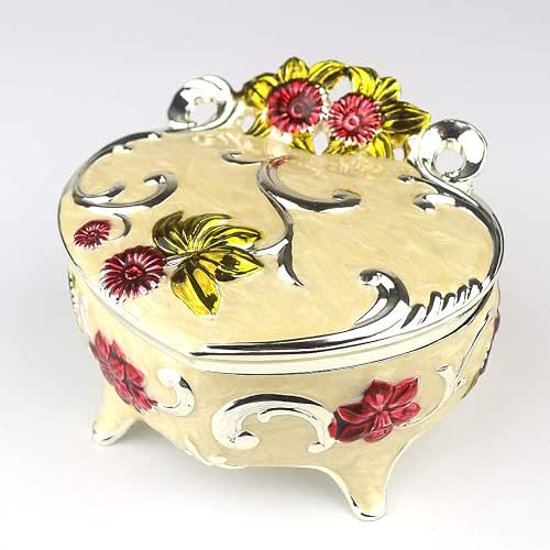 ROSIKING Heart Emboss Alloy Metal Music Box Wind Up Antique