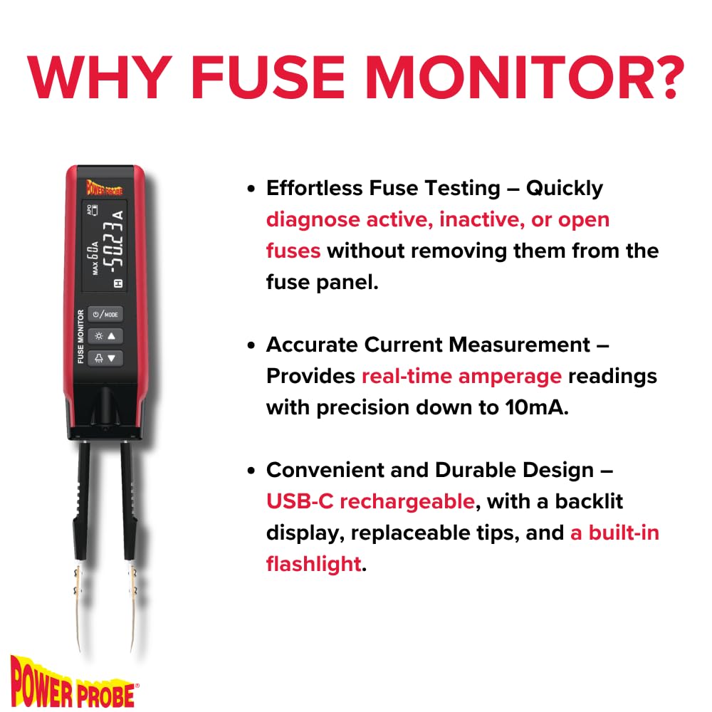 Power Probe PPDRAW e PPFUSE Kit Diagnosi Assorbimento Parassita, Monitor Tensione e Corrente Batteria con Tester Fusibili, Connessione OBDII e Strumenti Ricaricabili USB-C