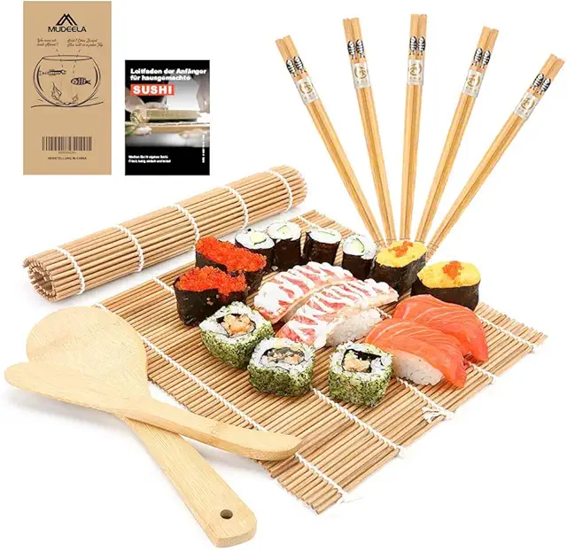 MUDEELA Bambus Sushi Set für Anfänger - Komplettes Kit mit Rollmatten & Zubehör