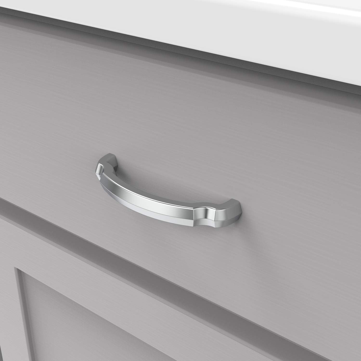 Hickory Hardware Solid Core Kitchen Cabinet Pulls, Luxury Cabinet Handles, Hardware for Doors & Dresser Drawers, 3-3/4 Inch (96mm) Hole Center, Chrome, Veranda Collection(Pack of 1)