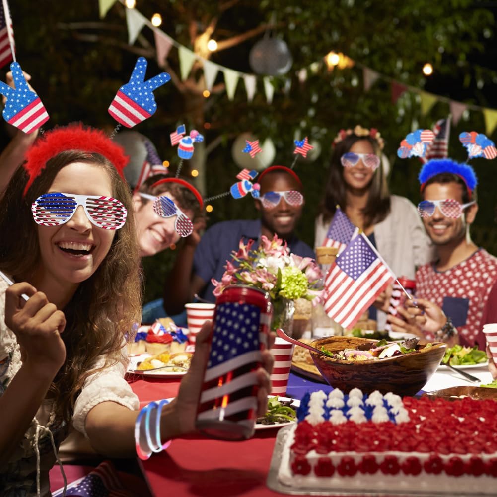 WODMAZ 134 Pcs Patriotic Party Favors, Fourth of July Accessories of Headbands Star Bead Necklaces Glasses Tattoo Stickers for 4th of July Independence Day Memorial Day