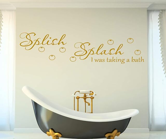 1Stop Graphics Shop - SPLISH SPLASH WALL STICKER QUOTE - BATHROOM HOME WALL ART DECAL X308 - Colour: Black - Size: Large