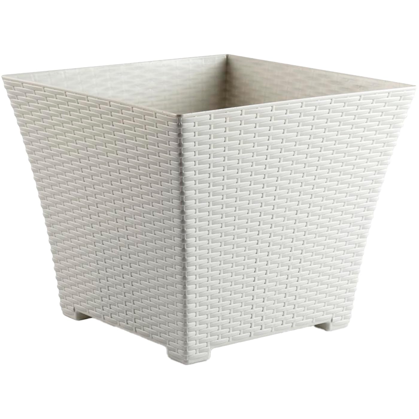 Acan Tradineur - Maceta Rattan Cuadrada de Plástico - Fabricado en España - Ideal para Plantas, hogar, jardín y terrazas - 30 cm - Color Blanco Marfil