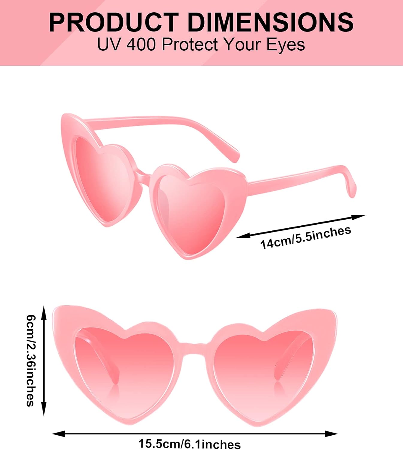 Frienda 6 Pairs Heart Shaped Sunglasses Cat Eye Shaped Sunglass for Women Bridesmaid Wedding Bachelorette Party Favor - Image 3