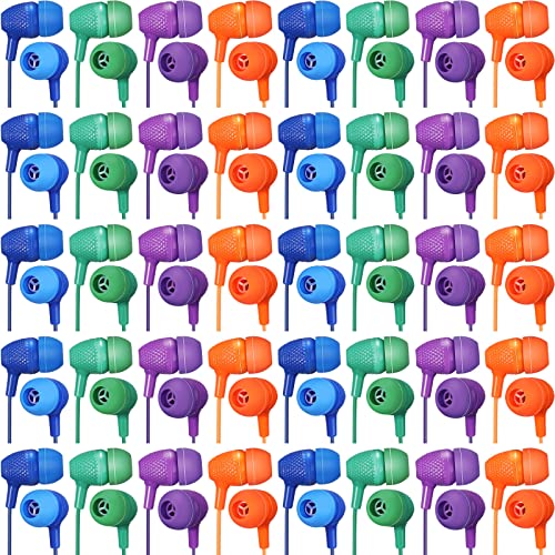 Image of Macarrie 200 Pack Earbuds Bulk Earphones 3.5 mm Classroom Headphones for Adult Assorted Colors Earbud Wired Earphone Without Mic for Adult Office Home Individually Bagged(Mixed Colors)