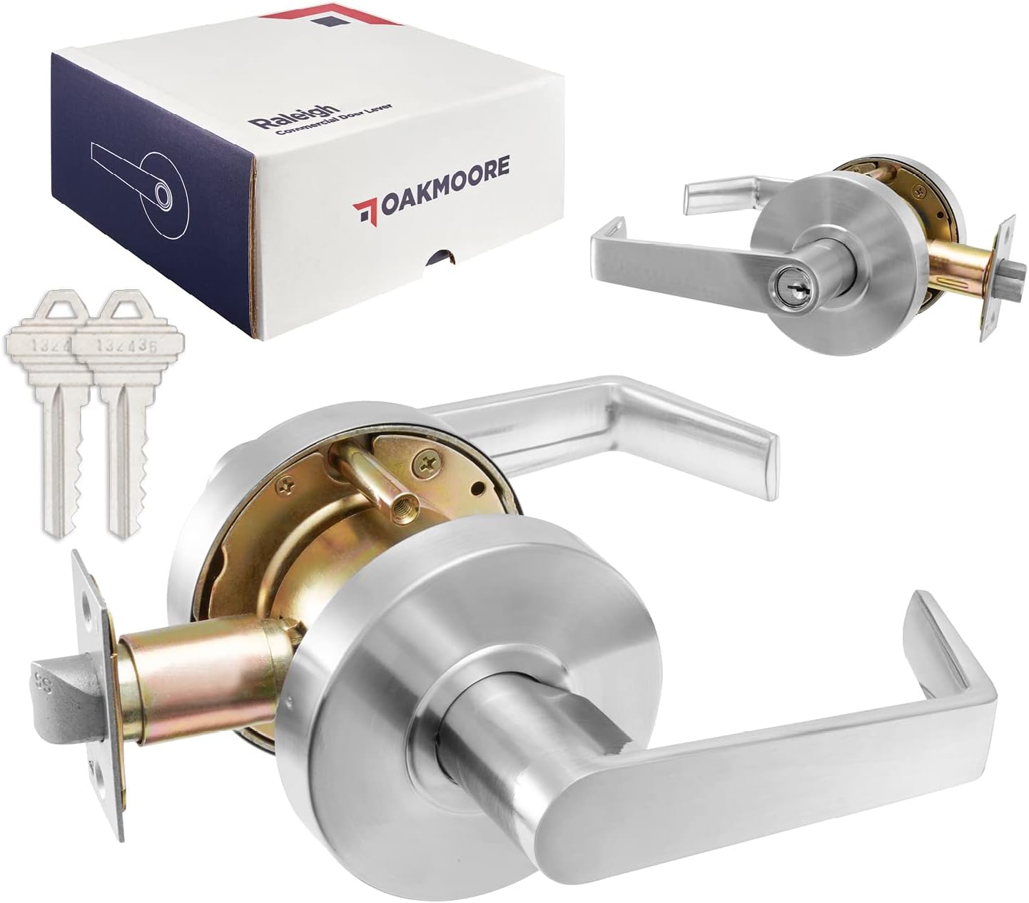 Premium Commercial Door Handle Grade 2 (Classroom) Heavy Duty Lockset Keyed  Schools Offices Industrial Standard  Grade 2 UL CUL and ADA  Nickel Chrome Finish  ANSI A156.2