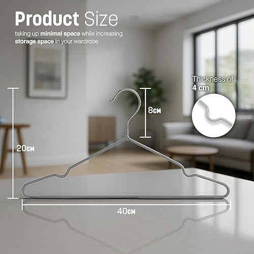 Miniatura 9 de Perchas de metal con revestimiento de goma, paquete de 20 perchas de metal resistentes de alta calidad para ropa, ahorro de espacio para armario,