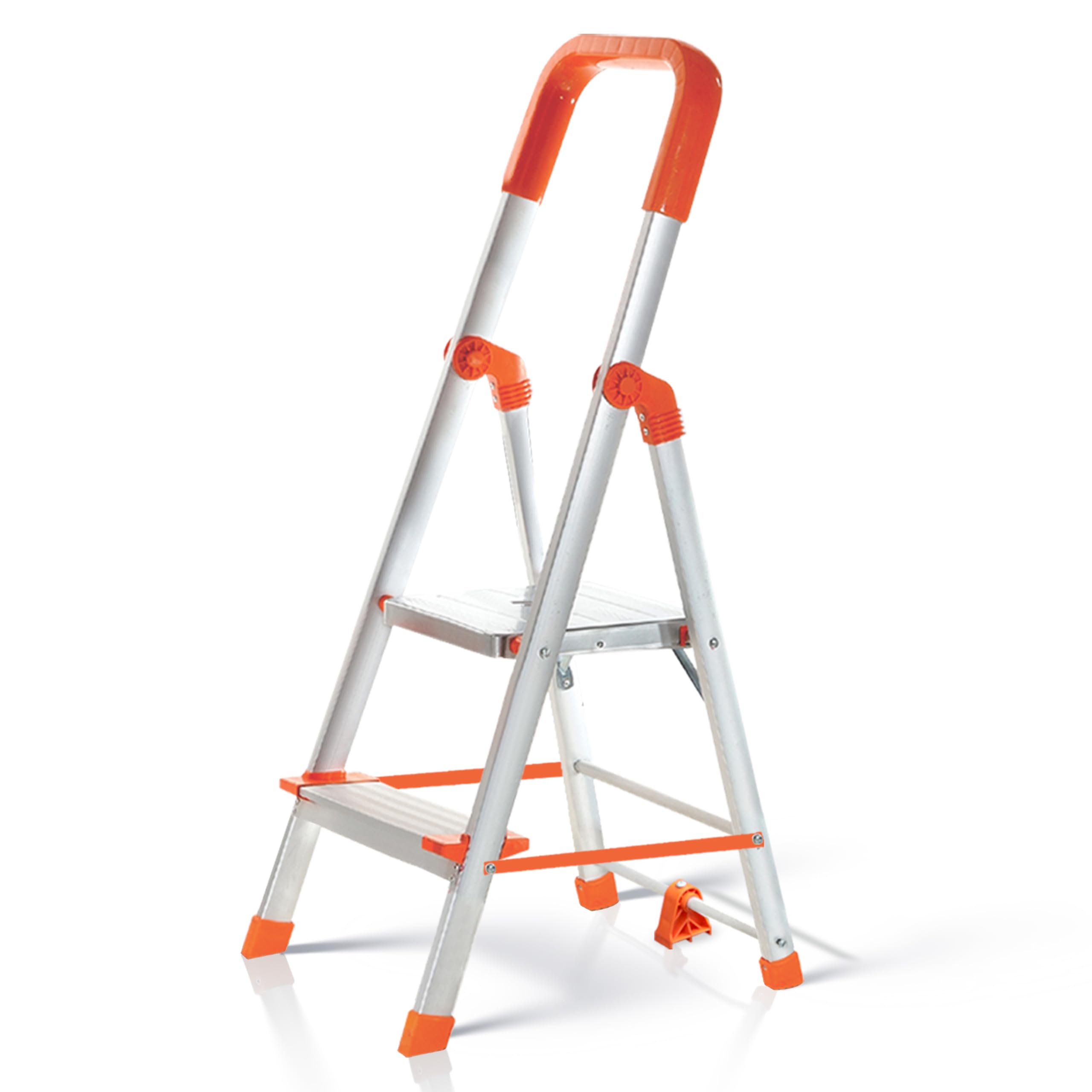 HOUZA Aluminium Ladder for Home 2 Steps Foldable with Anti-Skid Wide Steps | 2 Step Ladder for Home Use, Kitchen & Household | 250 Kg Load Capacity Folding Ladder | 5 Year Warranty (Orange)