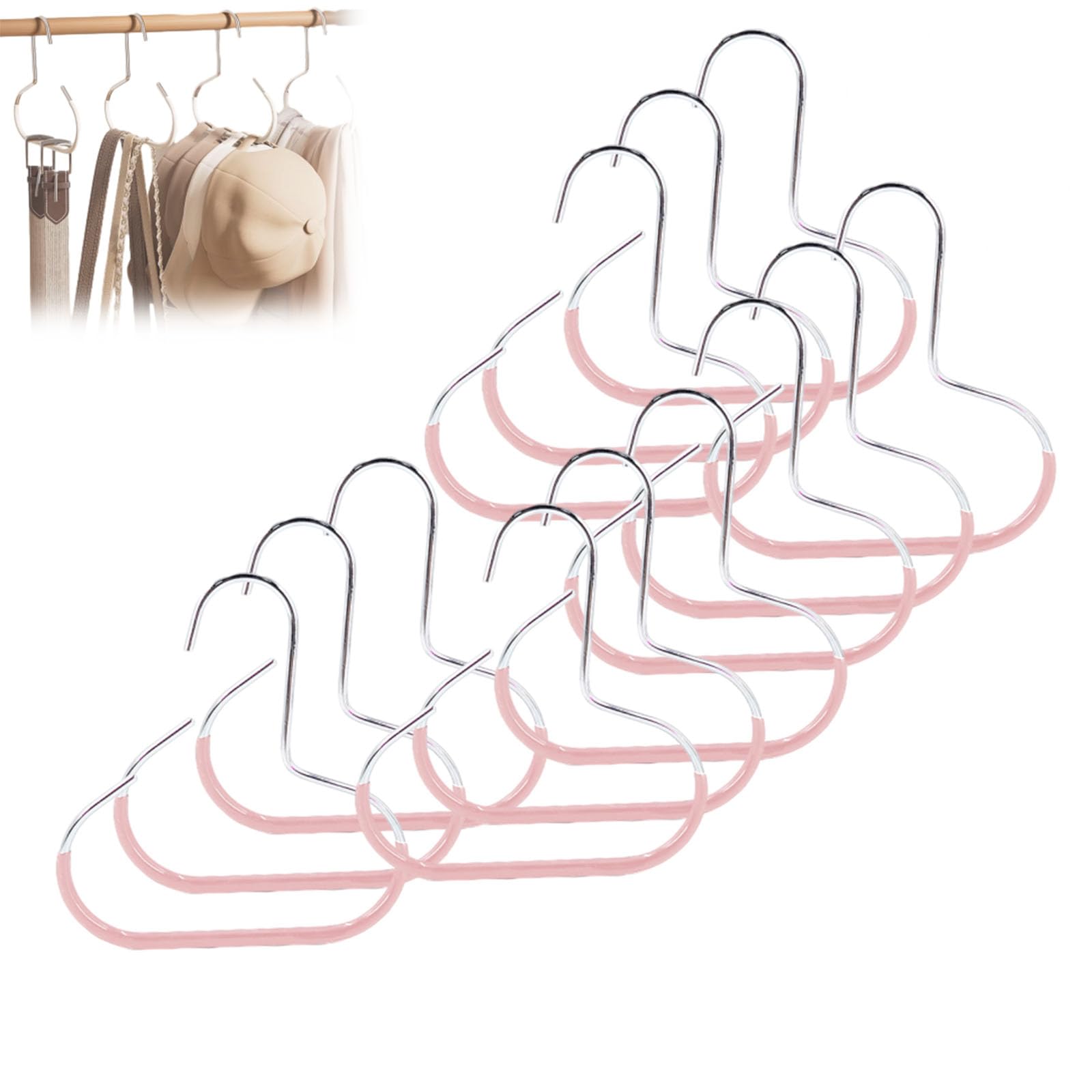 Durable Steel Hangers: Maximize Closet Space with Versatile Storage, Hat Organizer for Closet, Stainless Steel Hat Hangers, Space-Saving Hat Rack for Shawl, Scarf and Accessory (Pink, 12pcs)