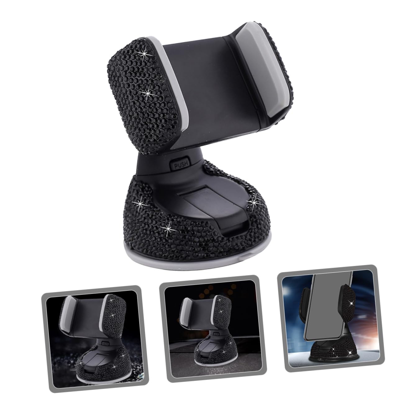 Supporto Auto Smartphone per Bocchetta Aria e Cruscotto 2 Pezzi Nero | Abs Protezione Antiscivolo, Installazione Semplice, Struttura Decorativa Strass