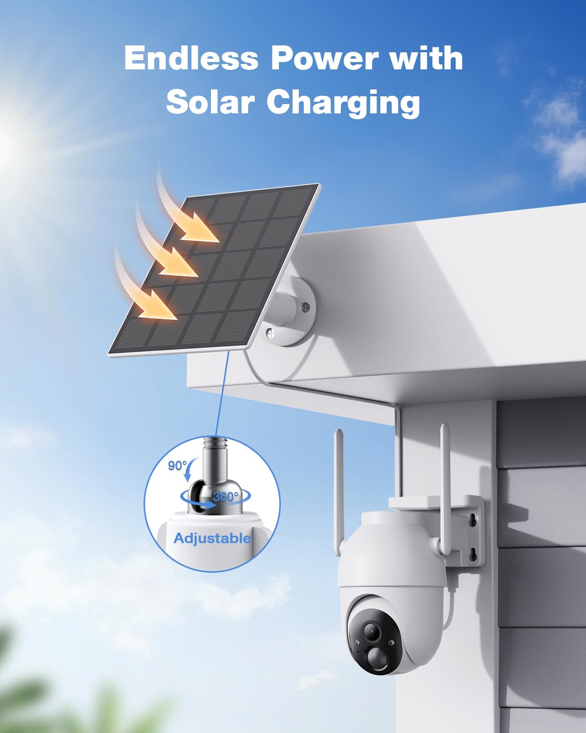 SEHMUA - 4 MP Solar-Überwachungskameras, kabellos, für den Außenbereich, kein Abonnement erforderlich, 360° voller Panoramablick, Farbnachtsicht, 5G und 2,4 G kompatibel, lokaler Speicher