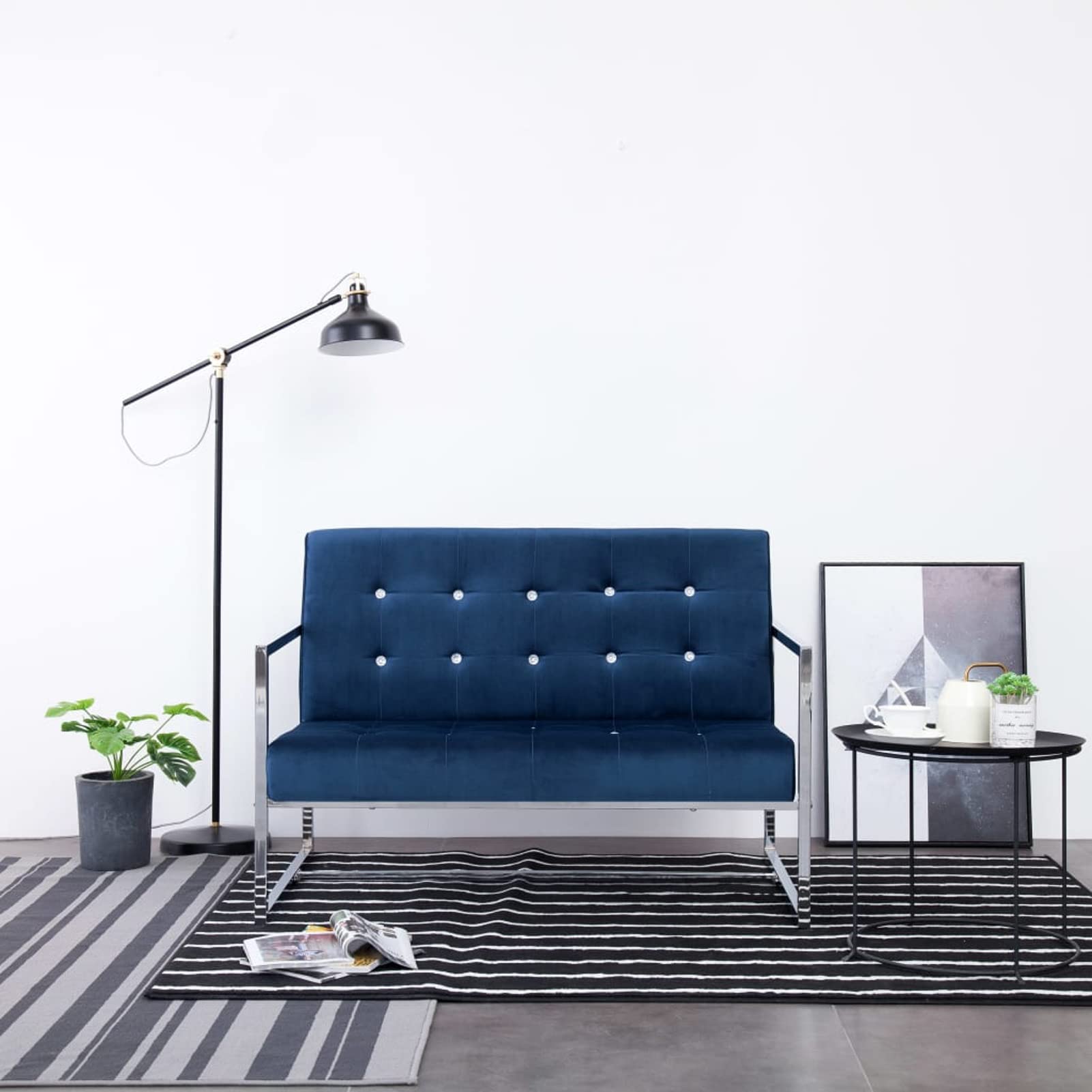 MOONAIRY Sofá de Dos plazas con reposabrazos, Sofas De Salon, Sofa Cama, Sofa Chaise Longue, Sofa Cheslong, Respaldo Sofa, Modulos Salon, cromados y Terciopelo, Azul
