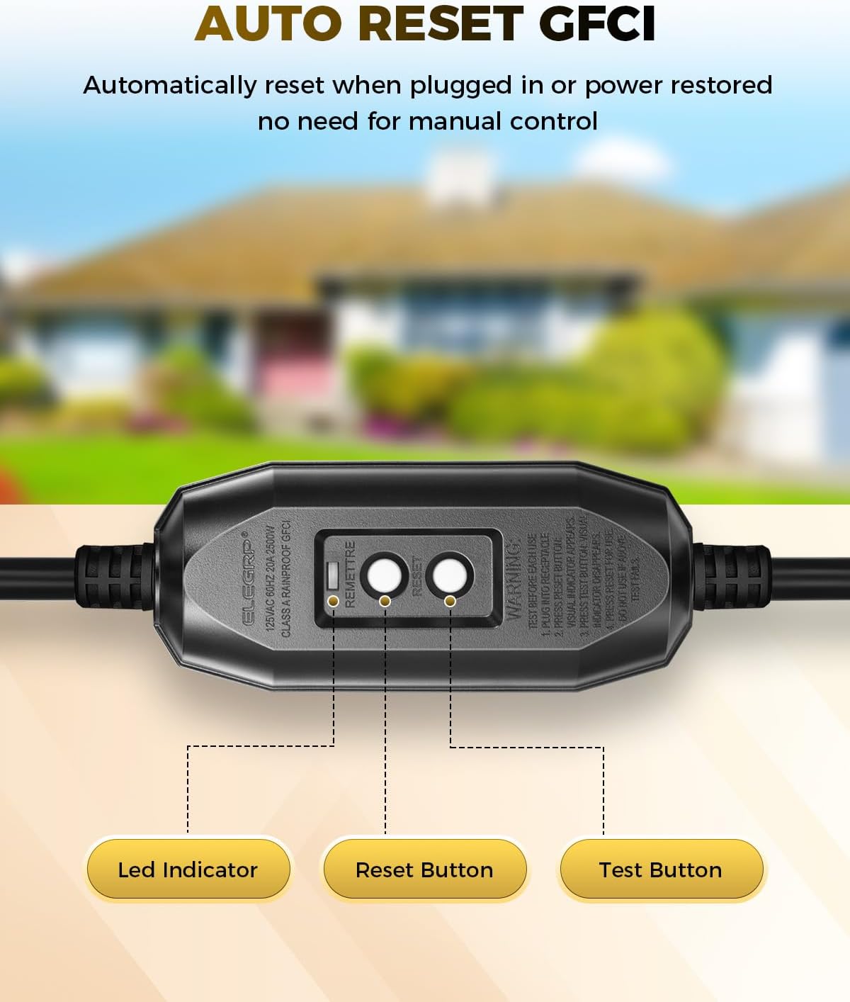 3 FT Auto GFCI Extension Cord Outdoor with 3 Prong Plugs, 12/3 SJTW Heavy Duty Power Cable with Multiple Outlets, 3 Outlets with Indicator Light, UL Listed, Black