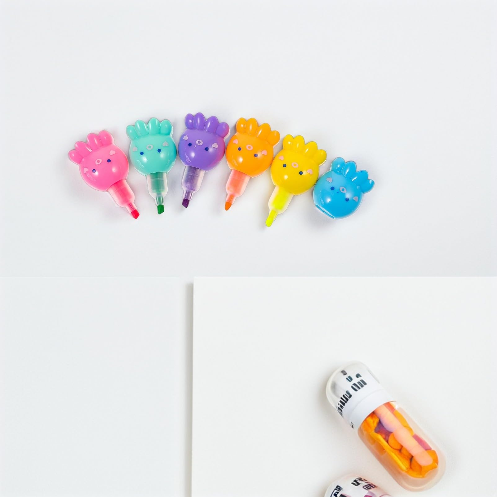 2 Set Mini Evidenziatori Fluorescenti Polpo Penne Impilabili Colorate per Scuola e Ufficio Design Portatile e Sicuro per e Scrittura
