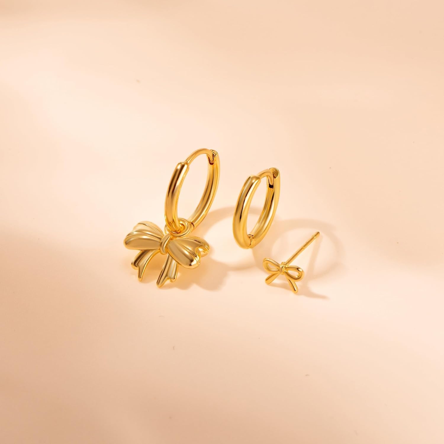 3 Pairs Small Hoop Earring Stacks, 14K Gold/Silver/Black/Rose Gold Plated Pearl Heart Butterfly Bow Star Moon Leaf Diamond Hoop Charm Drop Huggie Earrings Trendy Jewelry Gift for Women - Image 5