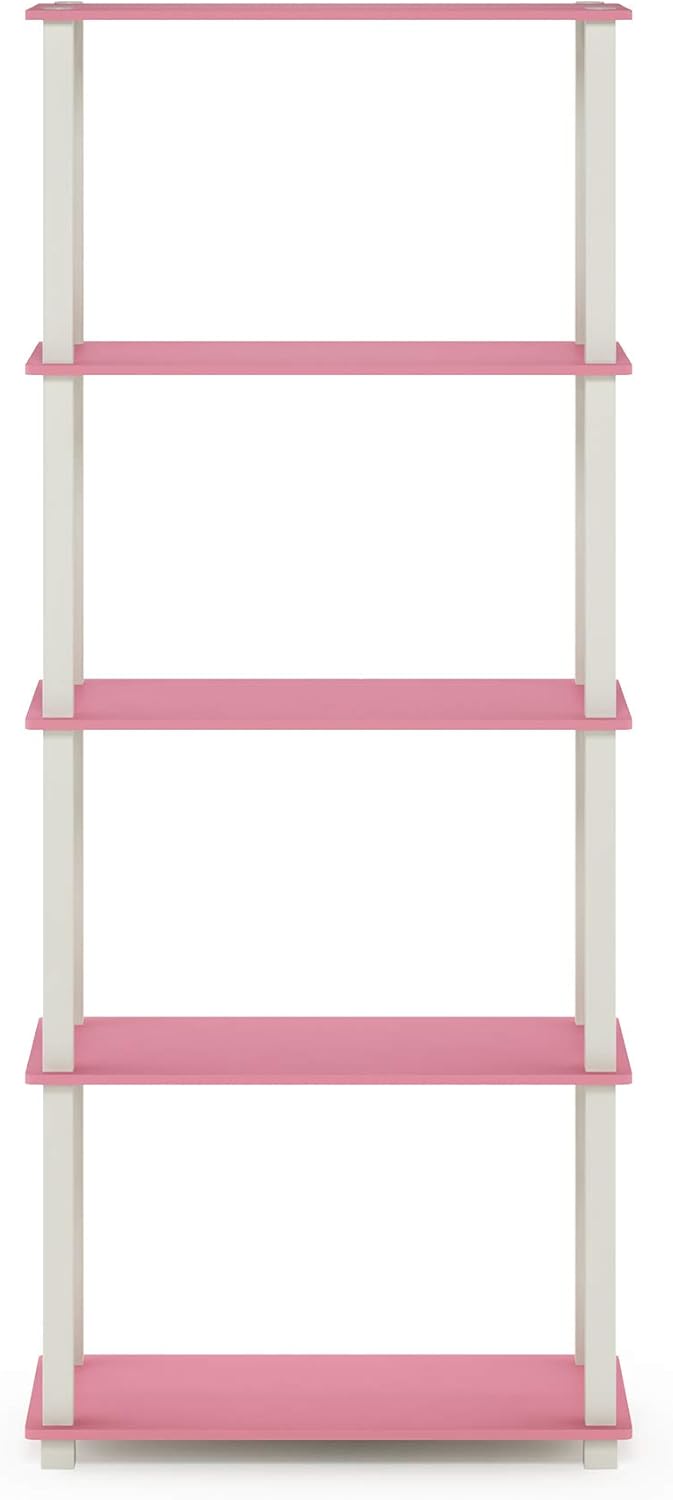Furinno Turn-N-Tube 5-Tier Multipurpose Shelf / Display Rack / Storage Shelf / Bookshelf, Square Tubes, Pink/White