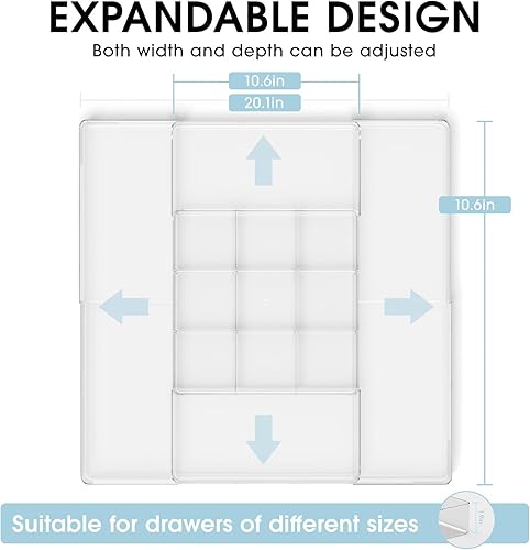 Miniatura 2 de MIUOPUR Organizador de cajones expandible, ancho (10.6"-20.1") profundidad (11"-20.1"), organizador de cajones de maquillaje transparente con 6