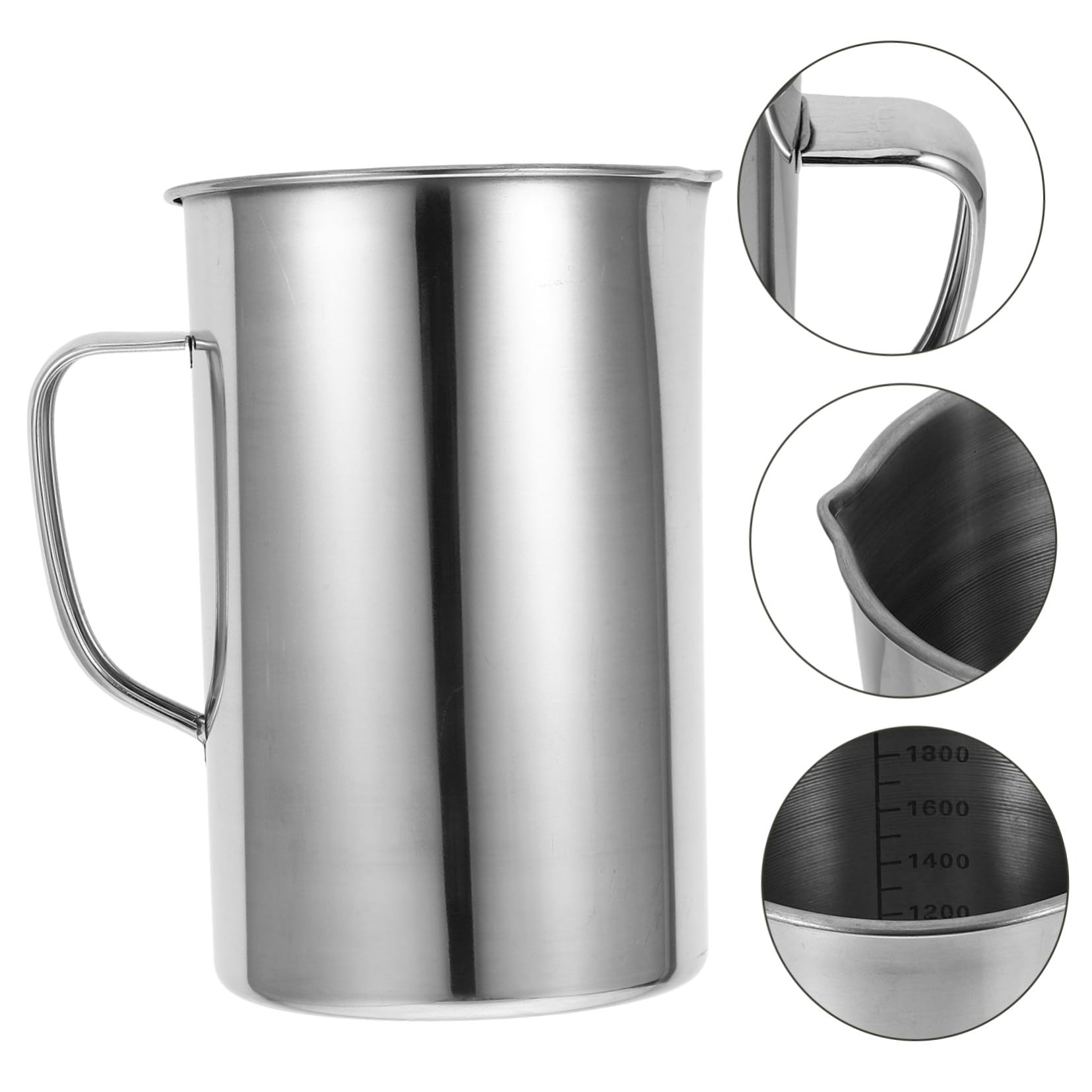 Misurino da Laboratorio in Acciaio Inox 304 con Manico 2000 Ml, Tazza Graduata con Scala, Becher Versatile per Cucina, Forno, Preparazione Tè e Uso Scientifico