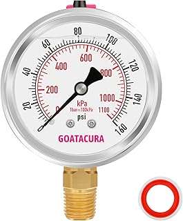 GOATACURA 0-160psi/kpa Glycerin Filled Pressure Gauge, 2-1/2