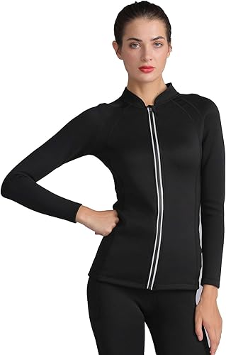 Miniatura 5 de Bakerdani Camiseta de neopreno para mujer, para entrenamiento de cintura, quemador de grasa, adelgazamiento, camiseta larga