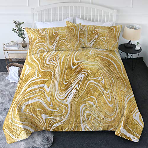 Blessliving Chic Elegant Gold Marble Comforter Set Marble Stone Bedding Set 3 Piece Gold Foil White Swirls Ink Marbling Bedspread Soft Comfortable And Machine Washable (Twin/Twin Xl) #TOP25