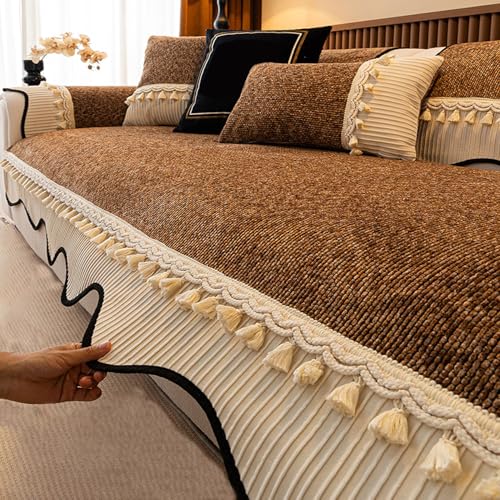 Hochwertiger rutschfester Sofabezug, verdickter Chenille-Stoff, fusselfest, ganzjähriger Schutz, elegant, grau, passend für Sofas bis zu 70 x 240 cm