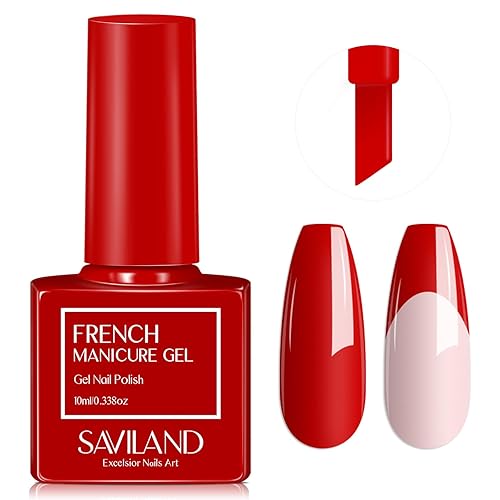 SAVILAND Esmalte de uñas de gel francés  1 unidad de 0.3 fl oz (0.3 fl oz), esmalte de gel rojo UV LED Soak Off Gel de manicura francesa rápida de