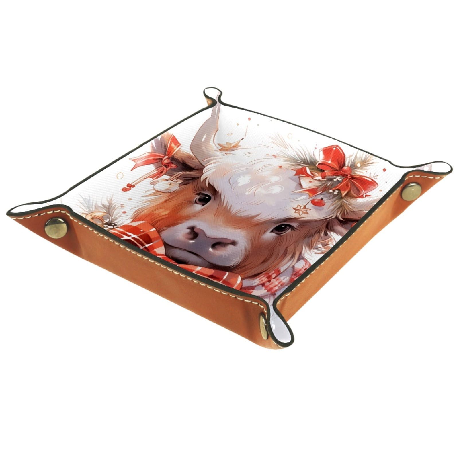 VAPOKF Christmas Highland Cattle Portable Folding Dice Rolling Tray, Microfiber Leather Dice Holder for Dice Games Like RPG, DND and Other Table Games