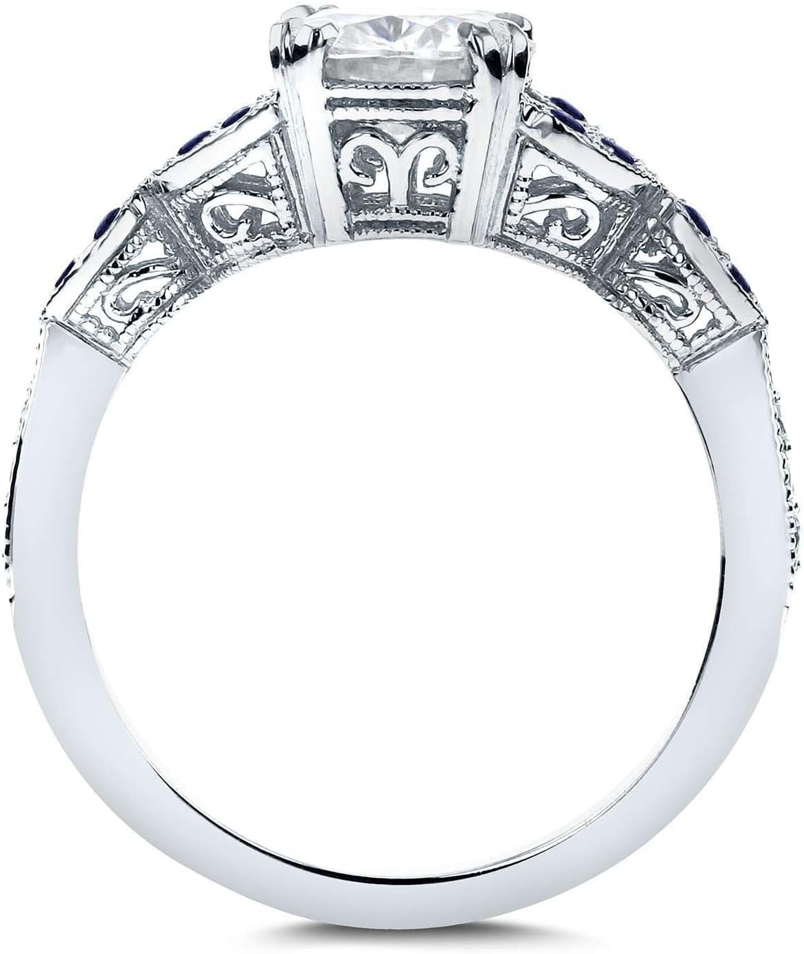 Kobelli Antique Style Moissanite and Blue Sapphire Bridal Set 1 2/5 CTW in 14k White Gold