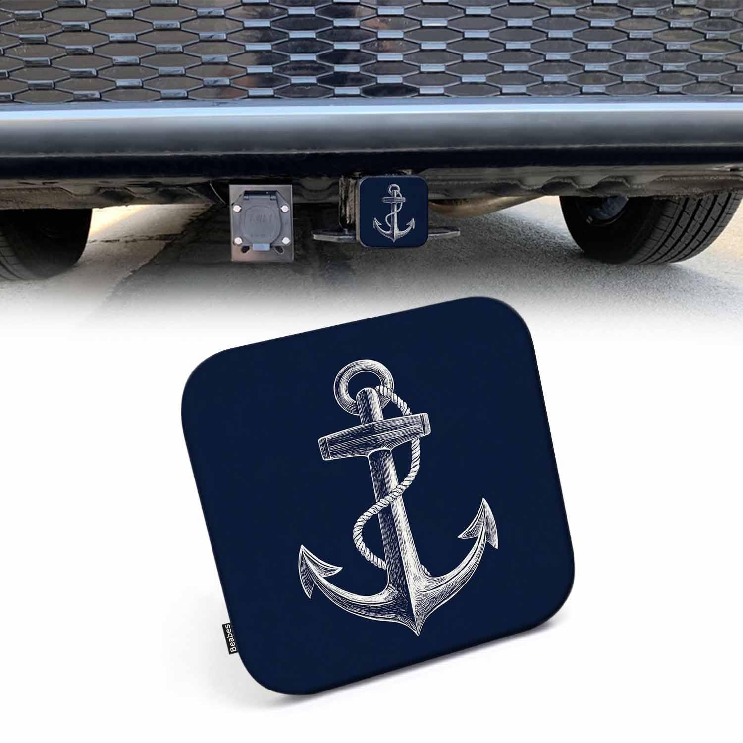 Beabes Anchor Tow Trailer Hitch Cover Plug Insert, Nautical Anchor with Rope Receiver Hitch Cover Tow Hitch Covers Compatible with Most Auto Cars Trucks for 2 Inch Receivers, Navy Blue-image-18