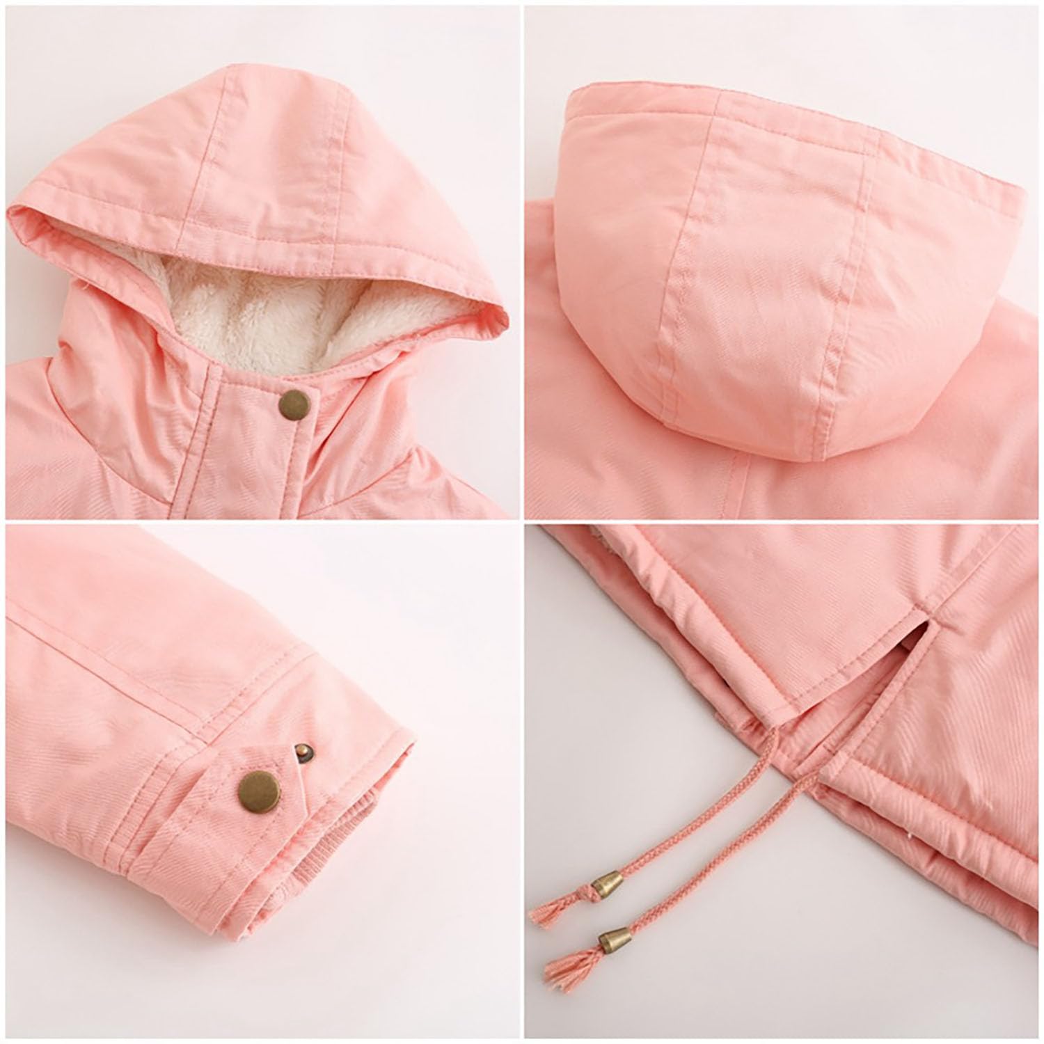 Damen Parka Mantel mit Kapuze Gepolsterte Baumwolljacke Damen Solide Fleece Gefüttert Warme Oberbekleidung für Radfahren, Wandern, Angeln, Bergsteigen,Pink,L(Bust:118cm)