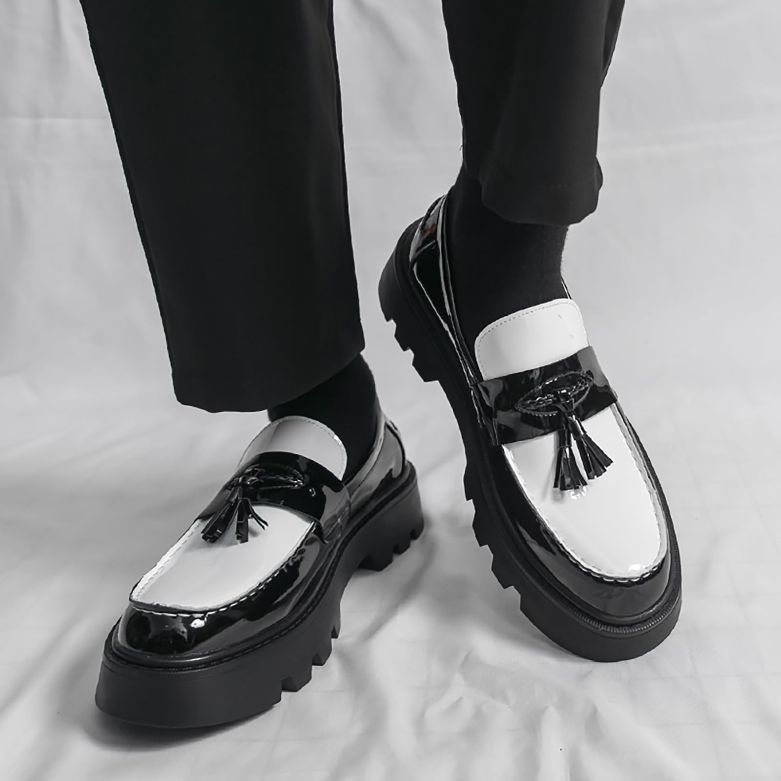 Mocasines De Charol Sintético con Borlas para Hombre Zapatos De Vestir Elegantes Formales De Estilo Business Casual Y Sin Cordones